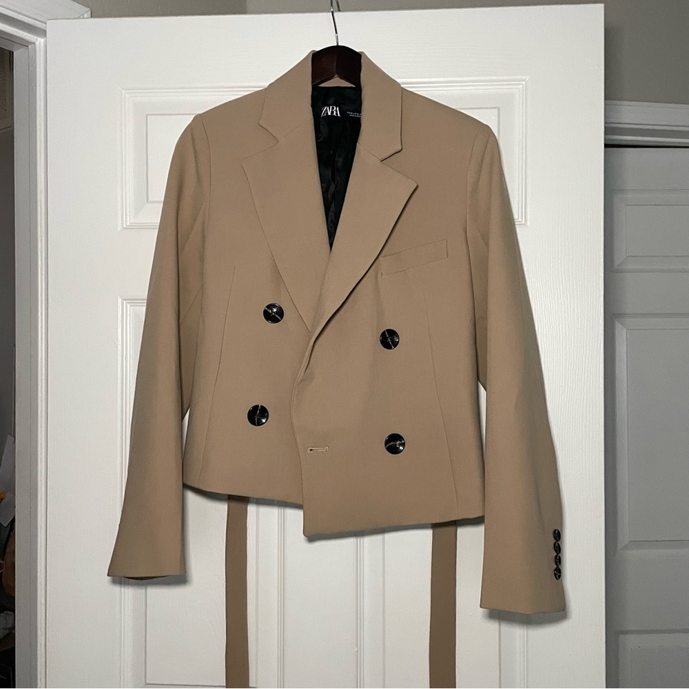 Zara Tan Double-Breasted Blazer
